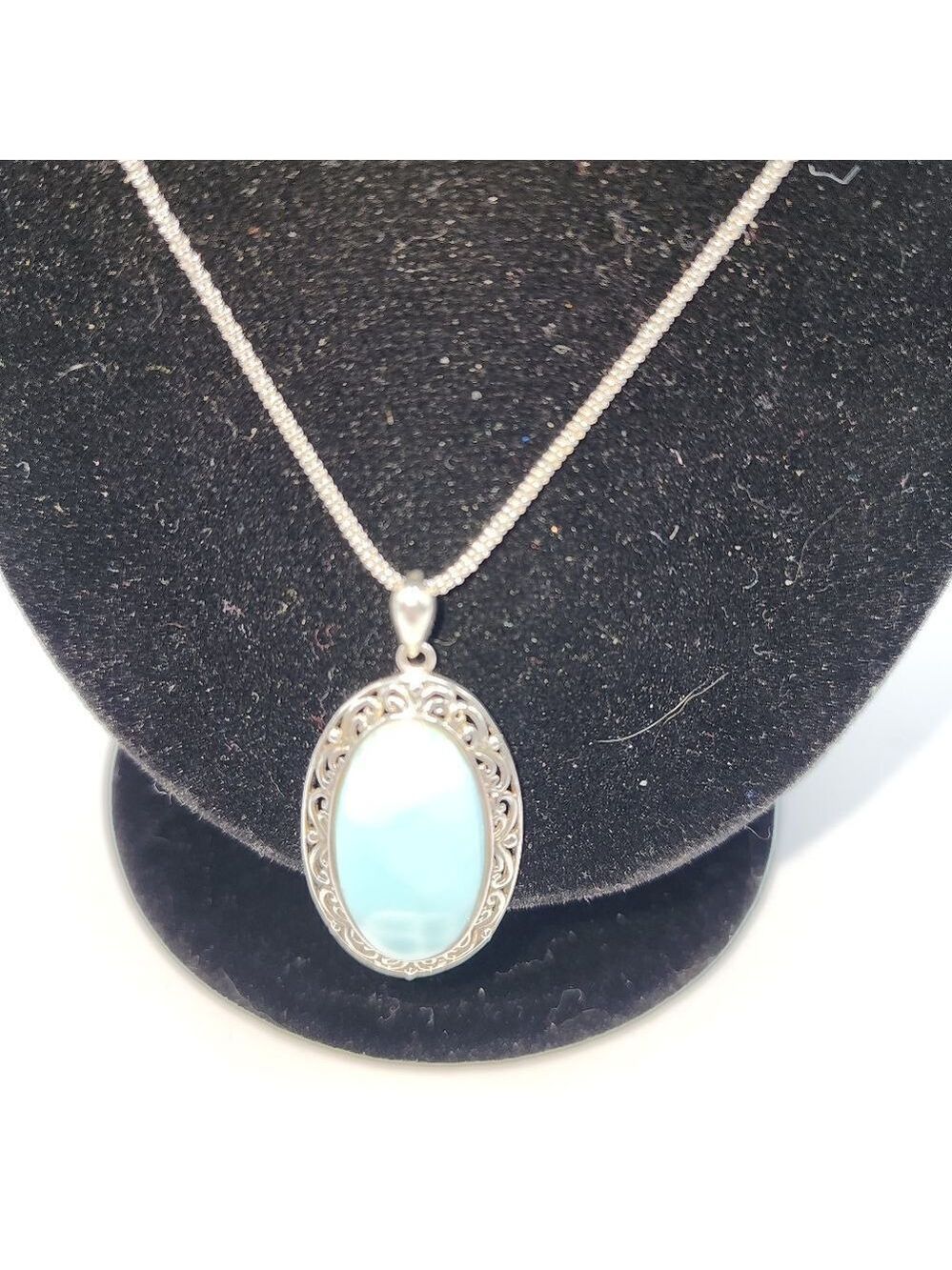 Sterling Silver Necklace With Larimar Q8" Long And Pendant Measures 1.71" - Picture 3 of 5